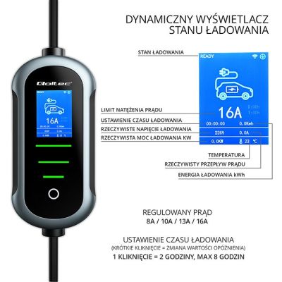 5. Qoltec Mobile Ladestation für Elektrofahrzeuge und Hybridfahrzeuge mit 2-in-1-Ladeeinstellung Typ 2 | 11 kW | 400 V | CEE 16 A | Wi-Fi | TUYA | SMART LIFE | LCD | Tragbar | Wallbox | 5 m