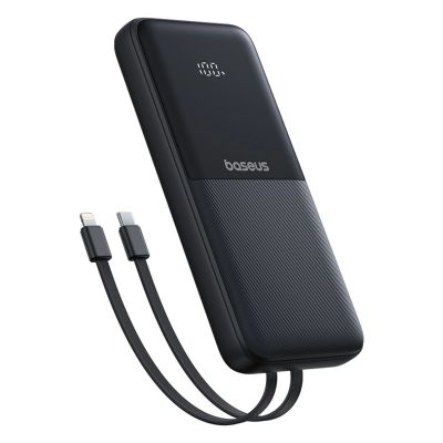 5. Baseus Lipow 10000mAh 22,5W Powerbank mit integriertem Dual-Kabel und Display (inkl. zusätzlichem schwarzen Baseus Simple USB-A-auf-USB-C-Kabel, 3A, 0,2 m) – Schwarz