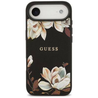 3. Guess Grained Flowers Classic Logo MagSafe Hülle für iPhone Air - Schwarz