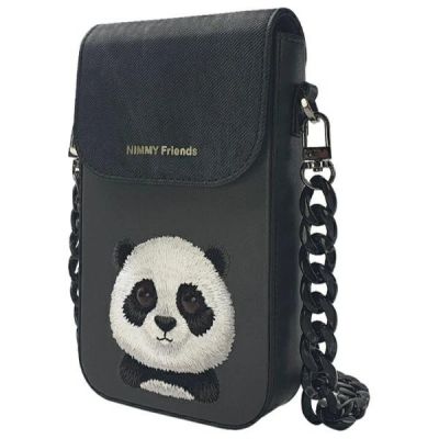 5. Nimmy Big Eyed Pet 2.0 Panda 3-in-1 Handytasche + Geldbörse + Tracker-Hülle - Schwarz