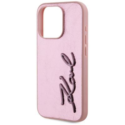 6. Karl Lagerfeld Wrinkled Metal Signature iPhone 15 Pro Max Hülle - Rosa