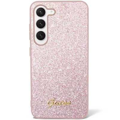 2. Guess Glitzer-Schriftzug-Hülle für Samsung Galaxy S23+ - Pink
