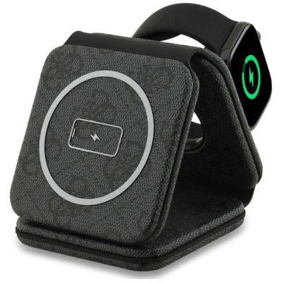 4. Guess 4G 3-in-1 15W MagSafe Kabelloses Ladegerät – Schwarz