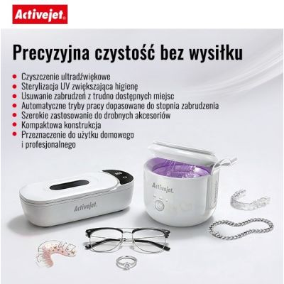 25. Activejet AUC-198 kabelloser Ultraschall-UV-Reiniger. Für Zahnprothesen, Zahnspangen und Schmuck, weiß.