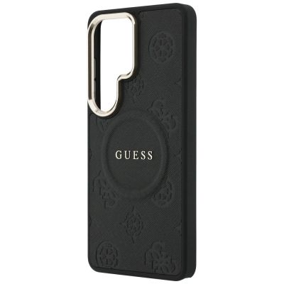 6. Guess Saffiano Peony Embossed Ring MagSafe Hülle für Samsung Galaxy S26 Ultra - Schwarz