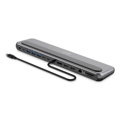 9. 12-Port-USB-C-Dockingstation, max. 8K/30Hz mit HDR, HDMI, DP, max. 3 Monitore (MST), USB-C 3.2 Gen2, Gigabit-Ethernet, SD/Micro-SD, Audio, PD 100W