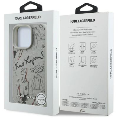 8. Karl Lagerfeld MagSafe-Hülle mit Narbenmuster und Logo für iPhone 16 Pro Max – Grau