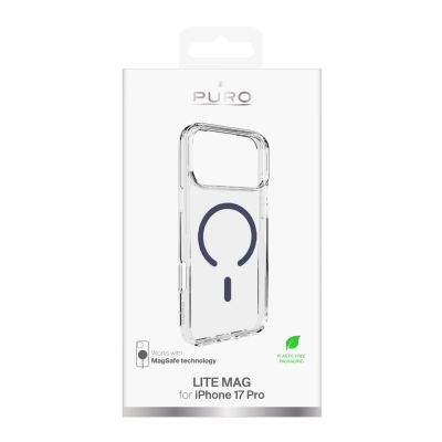 2. Puro Lite Mag TPU+PC Hülle kompatibel mit MagSafe für iPhone 17 Pro - Transparent mit blauem Ring