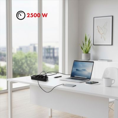 10. MACLEAN Steckdosenleiste, Verlängerungskabel mit 6 Steckdosen + 4 USB-Anschlüssen, 110–240 V Wechselstrom, 50/60 Hz, max. 2,1 A, 2500 W, 1,5 m, Schwarz, MCE389 B