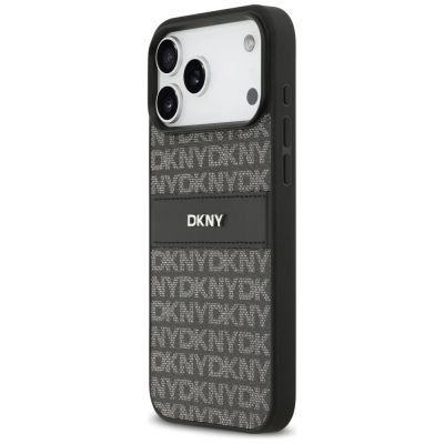 2. DKNY Hülle mit sich wiederholendem Texturmuster und Ton-in-Ton-Streifen für iPhone 17 Pro Max – Schwarz