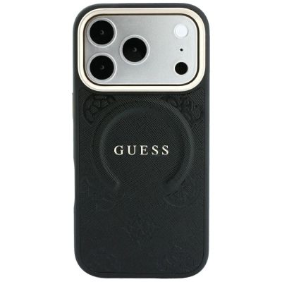 3. Guess Saffiano Peony & Ring MagSafe Hülle für iPhone 17 Pro / 18 Pro - Schwarz
