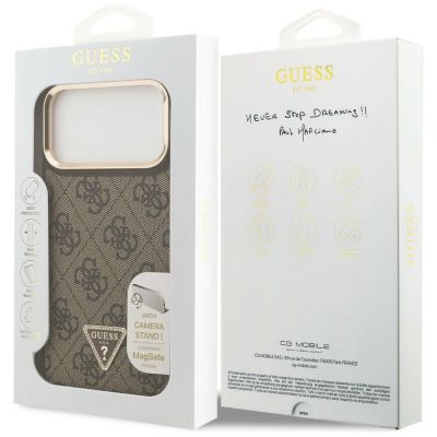 8. Guess 4G PU Dreieck-Logo & Standkamera Magsafe Hülle für iPhone 17 Pro Max - Braun