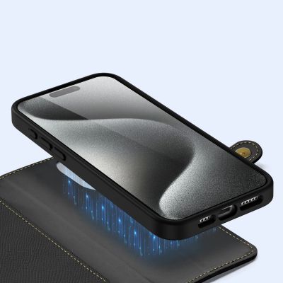 6. Dux Ducis Lawa Lederhülle für iPhone 15 Pro - Schwarz