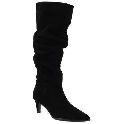 Damen-Lederstiefel, gerüscht, schwarz, Vinceza ZHI27-89167