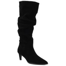 Damen-Lederstiefel, gerüscht, schwarz, Vinceza ZHI27-89167