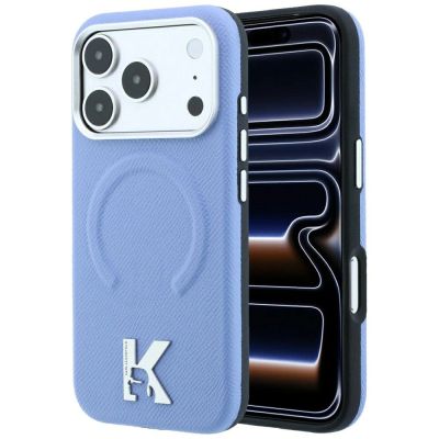 Karl Lagerfeld MagSafe Hülle mit geprägtem Ringmuster und Kameo-Logo für iPhone 18 Pro / 17 Pro – Hellblau