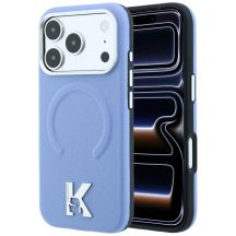 Karl Lagerfeld MagSafe Hülle mit geprägtem Ringmuster und Kameo-Logo für iPhone 18 Pro / 17 Pro – Hellblau