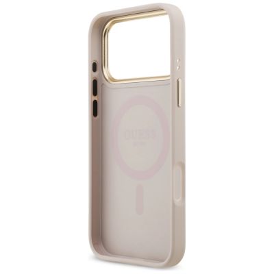 7. Guess 4G Strass Logo & Big Strap Metal Buttons MagSafe Case für iPhone 17 Pro Max - Pink