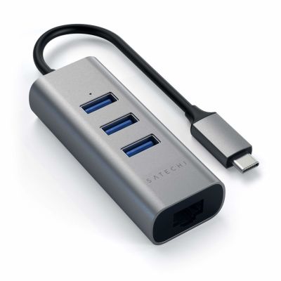 2. Satechi Aluminium-Hub 2in1 - Aluminium-Hub für Laptops und Desktop-PCs USB-C (3x USB-A, Ethernet) (Space Grau)