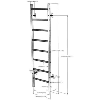 13. Turnwand aus Holz und Metall mit 4 Griffen und Bank, 200 W