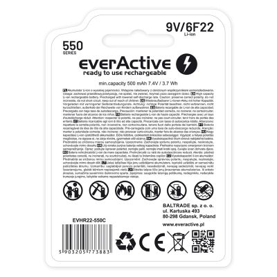 5. EVERACTIVE AKKU 6F22/9V LI-ION 550 mAh MIT USB TYP C EVHR22-550C