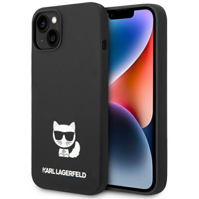 Karl Lagerfeld Silikon-Schutzhülle „Choupette“ für iPhone 13 / 14 / 15 – Schwarz