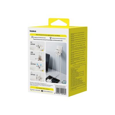 4. Baseus EnerCore CG11 70W 6-in-1 Reiseadapter mit einziehbarem USB-C-Kabel – Weiß