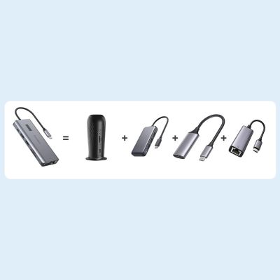 8. Choetech multifunktionaler HUB mit Display 12in1 USB-C auf USB-C / USB-A / HDMI / VGA / AUX / SD / TF grau (HUB-M26)