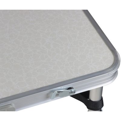 27. Klappbarer Campingtisch 120x60x70/62/55cm, 4 Stühle und Ablage