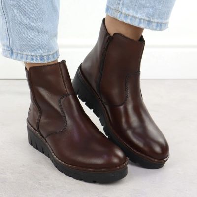 14. Braune Keilstiefeletten aus Leder für Damen, Rieker X9165-27