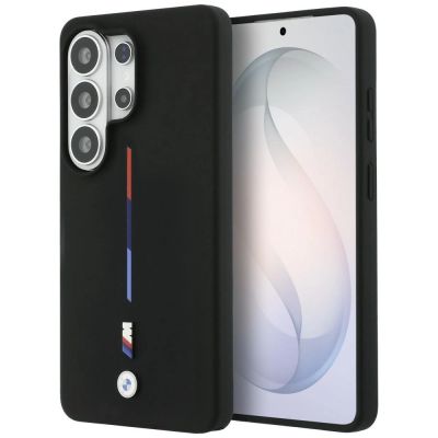 BMW M Silikonhülle mit dreifarbiger Linie und MagSafe-Funktion für Samsung Galaxy S26 Ultra – Schwarz