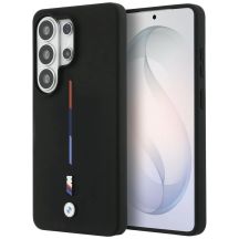 BMW M Silikonhülle mit dreifarbiger Linie und MagSafe-Funktion für Samsung Galaxy S26 Ultra – Schwarz