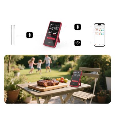 4. Meatmeet X Pro Küchenthermometer mit Bluetooth-/WLAN-App für Grill, Backofen und Smoker – Schwarz