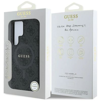 8. Guess Leder 4G Farbiger Ring Classic Logo MagSafe Hülle Samsung Galaxy S25 Ultra schwarz