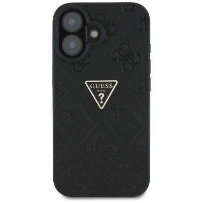 3. Guess Hot Stamp 4G Pattern Triangle Metal Logo Hülle für iPhone 16 - Schwarz