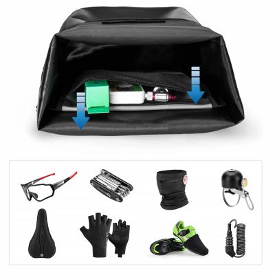 6. Rockbros AS-003-1BK wasserdichte Fahrradtasche mit Schultergurt, Vorder-/Hinterradbefestigung, 10-14 l – schwarz