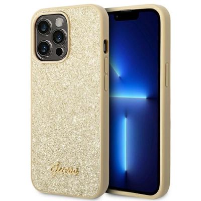 Guess Glitter Script Case für iPhone 14 Pro - Gold