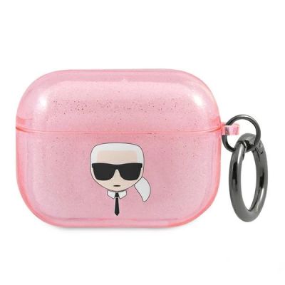 Karl Lagerfeld Glitzer Karl's Head Case für AirPods Pro – Pink
