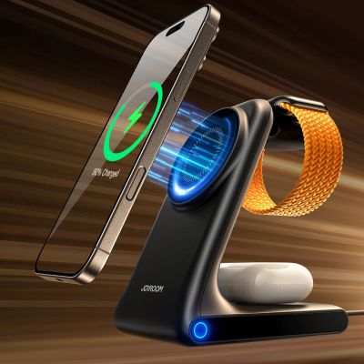 11. Joyroom JR-W15 Wireless Charger 3-in-1 Ladestation mit MagSafe - Schwarz