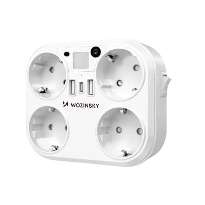 Wozinsky WRS-2B 4x AC 2x USB-A 2x USB-C 4000 W Netzwerk-Splitter mit Lampe – Weiß