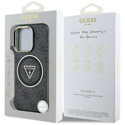 8. Guess IML Metal Glitter 4G Circle Triangle MagSafe Case für iPhone 16 Pro - Schwarz