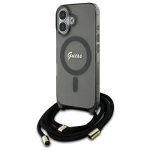 Guess Crossbody Cord Script MagSafe Hülle für iPhone 16 – Schwarz
