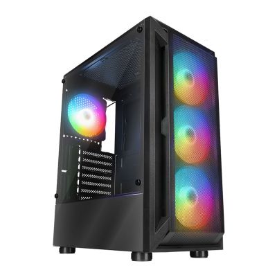 RAMPAGE PC-Gehäuse mit Seitenfenster SHIVA, 4x 120-mm-Rainbow-Lüfter, Schwarz