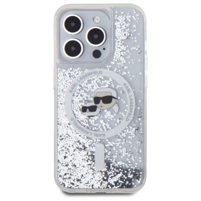 3. Karl Lagerfeld Liquid Glitter Karl & Choupette Head Magsafe Hülle für iPhone 15 Pro Max – transparent