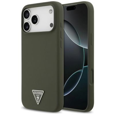 Guess Silikonhülle mit Dreieck-Logo und MagSafe-Funktion für iPhone 17 Pro Max – Grün