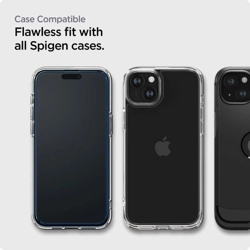 8. Spigen ALM Glass FC Panzerglas für iPhone 15 Plus – Schwarz 2 Stk.
