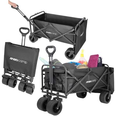 13. Deluxe Faltbarer Reise- und Strandbuggy 90x57x73-96cm mit Griff, Schwarz