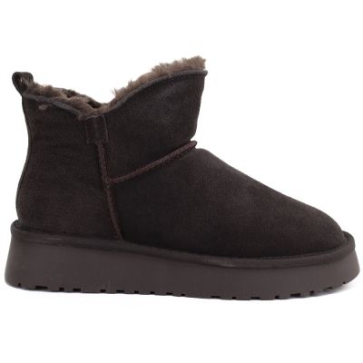 Damen-Lederstiefeletten, braune Plateau-Schneestiefel, Vinceza 97961