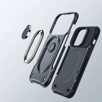 5. Joyroom Dual Hinge Case für iPhone 14 gepanzerte Hülle mit Ständer und Ringhalter schwarz