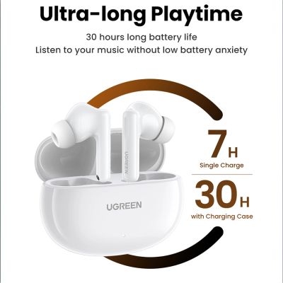 6. Ugreen HiTune T6 kabellose Kopfhörer mit ANC-Funktion + USB-A – USB-C-Kabel – Weiß